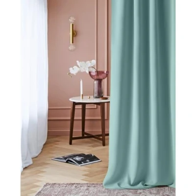 Afbeelding van ROOM99 Laurel Gordijn met plooiband, 140 x 250 cm (b h), ondoorzichtig, schuifgordijn voor woonkamer, slaapkamer, railsysteem, mint