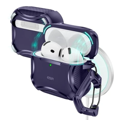 Afbeelding van ESR AirPods hoes van de 4e generatie (HaloLock) (2024), compatibel met MagSafe, magnetische afdekking, Cyber serie, paars