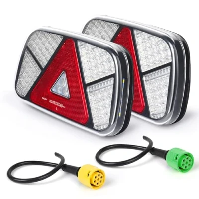 Afbeelding van Yuanjoy Kit de feux arrière remorque 12 V/24 V étanches clignotants, frein, feu arrière, antibrouillard, réflecteur avec 2 câbles à 6 fils 30 cm long pour camion, caravane,