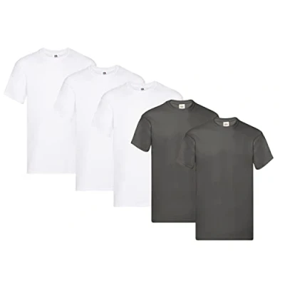 Afbeelding van Fruit of the Loom Original T shirt voor heren (5 stuks), 3 wit, 2 grafiet + 1 Hl aankoopnotitieblok