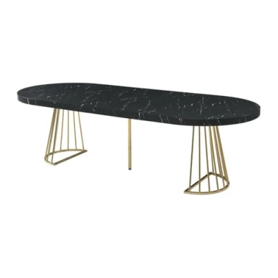 Afbeelding van Vente unique Uitschuifbare eettafel 2 tot 12 plaatsen van mdf en staal Zwart marmereffect goud FIRELA L 260 cm x H 76 D 110