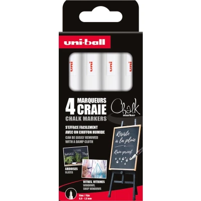 Afbeelding van Uni ball krijtmarker, ronde punt van 0,9 1,3 mm, etui 4 stuks, wit