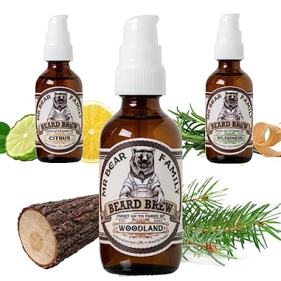 Image de Huile barbe Hommes Mr Bear Family Boisé Entretient la pour pousse de hydratante à l’huile jojoba &amp; d’Argan Soin hydratant 60 ml