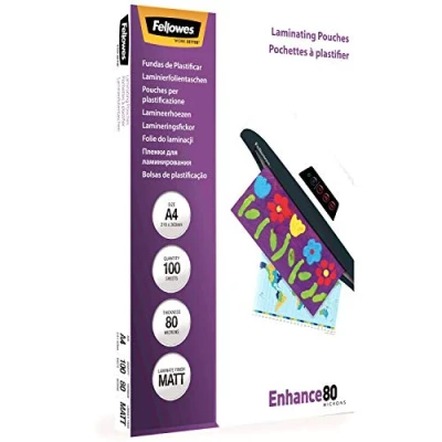 Image de Fellowes 5452101 Enhance Pochettes de plastification mates 80 microns A4 Pack 100 Transparent 5452103