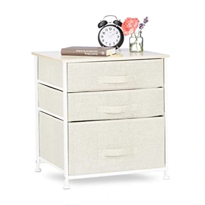 Afbeelding van Relaxdays ladekast metaal ladeblok commode beige manden ladesysteem bijzetkast C