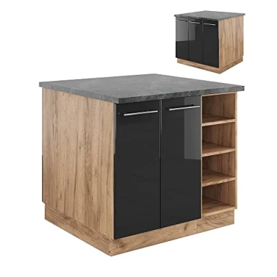 Afbeelding van Vicco Keukeneiland Fame Line, Antraciet hoogglans/goud eiken/Krachtige eik goud, 90 cm zonder werkblad