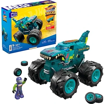 Afbeelding van MEGA Construx Monster Truck Wrex Hot Wheel bouwset 187 delig dinosauruscarrosserie minifiguur cadeau vanaf 5 jaar, HDJ95
