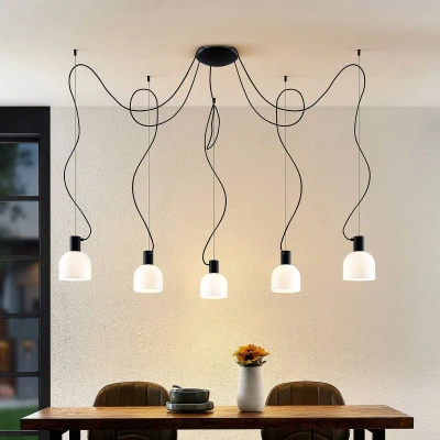 Afbeelding van Lucande hanglamp 5lichts glas, ijzer E27 wit, zwart
