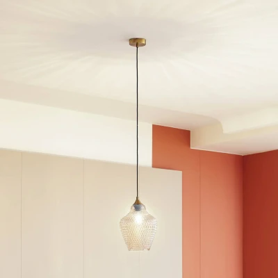 Afbeelding van Lindby hanglamp 1licht Glas, metaal E27 amber, goud