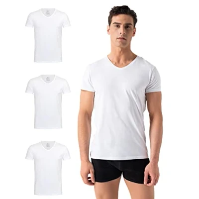 Afbeelding van Burnell &amp; Son Business onderhemd (4 delig pak) met V hals/V hals Slim Fit Mannen van ademende fijne ripp katoen (maat: S 3 XL; wit), Wit, L