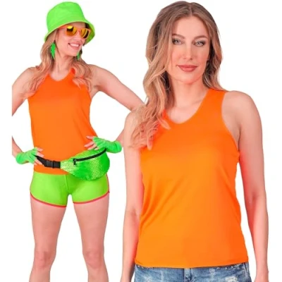 Afbeelding van Widmann Jaren 80 &amp; 90 Kostuum Basic Tank Top Neon Oranje Vrouw Small / Medium Carnavalskleding Verkleedkleding