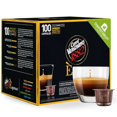 Afbeelding van Caffè Vergnano 1882 Èspresso1882 100 koffiecapsules, compatibel met Nespresso en composteerbaar, Napels, pak van capsules
