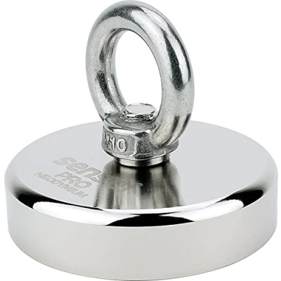 Afbeelding van SENSEI 250 kg magneet neodymium N52 met bovenste oogje, Ø 7,5 x H 1,8 cm, zeer sterke voor thuis, werkplaats, watervissen
