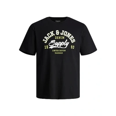 Afbeelding van Jack &amp; Jones Elogo SS Oneck COL Tshirt print, Heren, Maat: Small, Black