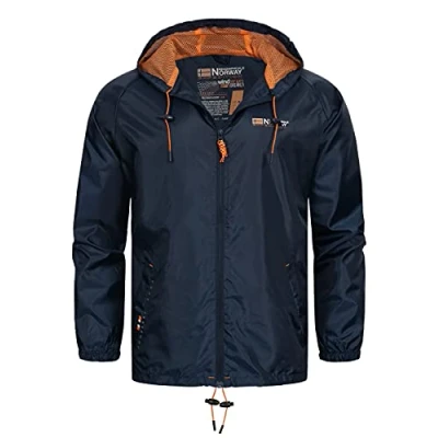 Afbeelding van Geographical Norway Boat windjack voor heren, waterdichte jas met lange mouwen, waterdicht, ideaal cadeau wandelen, seizoen, lente, zomer, herfst, winter, Navy Blauw