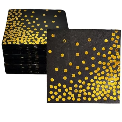 Afbeelding van CEILIWEN 100 stuks wegwerpservetten zwart goud 33 x cm