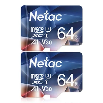 Afbeelding van Netac 64G micro SD kaart, 2 stuks, A1, U3, C10, V30, 4K, 667X, UHS I snelheid tot 100/30 MB/sec(R/W) kaart voor telefoon, camera, switch, Gopro, tablet