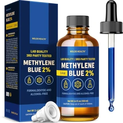 Afbeelding van Bleu de méthylène 2 % qualité pharmaceutique avec pipette 100 ml sans formaldéhyde, alcool, protégé la lumière, pureté laboratoire