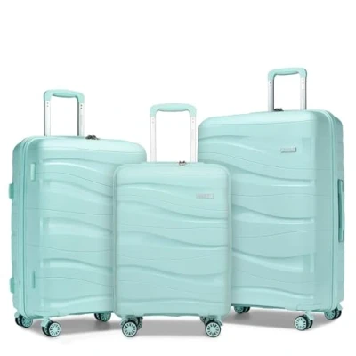 Afbeelding van Kono Handbagagekoffer, harde schaal, polypropyleen, reiskoffer met 4 wielen en slot TSA 2094, Lichtgroen, Koffer
