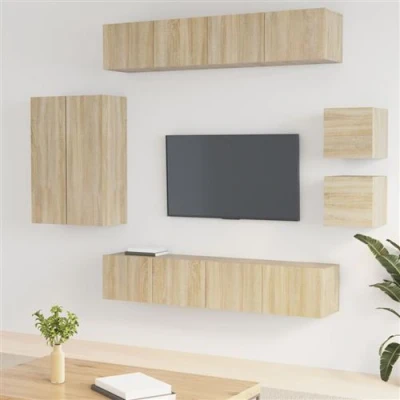 Afbeelding van 8 Delige Tv Meubelset Bewerkt Hout 30.5 x 30 90 cm / Sonoma eiken