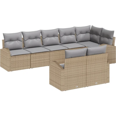 Afbeelding van vidaXL 8 delige Tuinbank set met Kussens Beige Poly Rattan