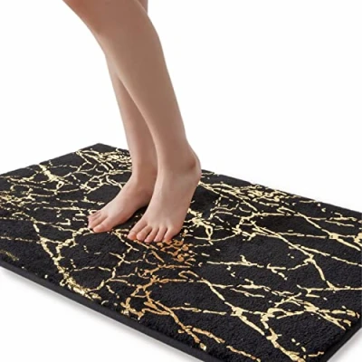 Afbeelding van Badkamer badmat 60x90 zwart/goud marmer Absorberend Antislip Wasbaar Microvezel
