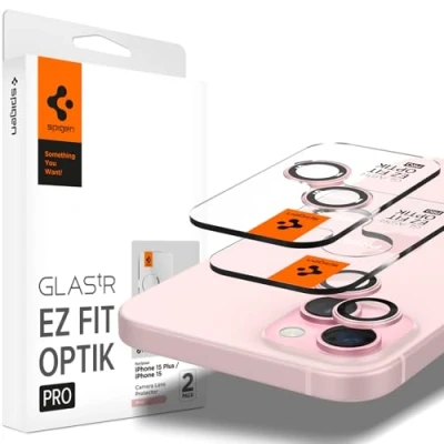 Afbeelding van Spigen GlasTR EZ Fit Optik Pro Camera Lens Protector Geschikt voor Apple iPhone 15 / Plus met Installatieframe Duo Pack Roze