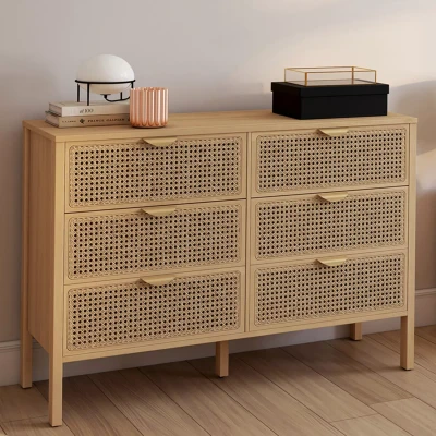 Afbeelding van EDHEN 6 ladekast 115 cm houtkleurig caning