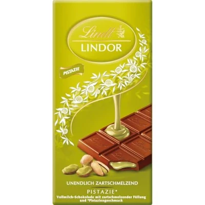 Image de Lindt chocolat LINDOR pistache 100 g au lait entier le plus fin avec une garniture fondante infinie goût de tablette Cadeau