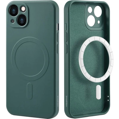 Afbeelding van iMoshion Hoesje Geschikt voor iPhone 13 Siliconen Color Backcover MagSafe Donkergroen