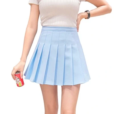 Afbeelding van Hoerev Korte rok voor dames, meisjes, hoge taille, plooirok, tennisrok, schoolrok, Blauw