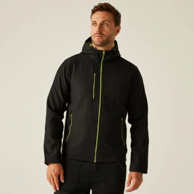 Afbeelding van Regatta Navigate 2 Layer Hooded Softshell Jacket RG705 Black/Lime