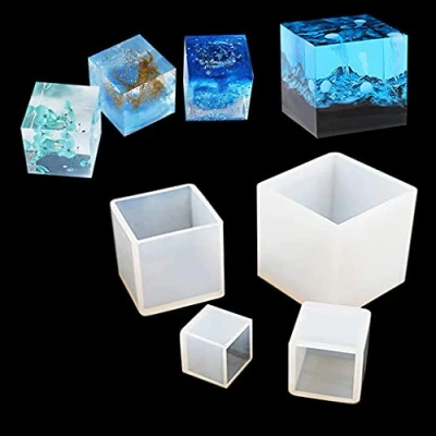 Afbeelding van FineInno 4 stuks vierkante vormen hars mallen kubus siliconen epoxy gietvormen voor doe het zelf hanger sieraden krullen decoratie