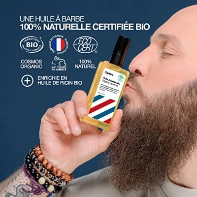 Afbeelding van Sapiens Barbershop Baardolie voor heren, biologisch, 50 ml, 2 stuks, gemaakt in Frankrijk, ricinusolie, gecertificeerd Cosmos Organic, baardverzorging hydrateert en bevordert de baardgroei