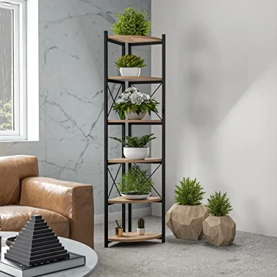 Afbeelding van Plantenstandaard Ulfborg 160x30x30 cm houtkleurig en zwart