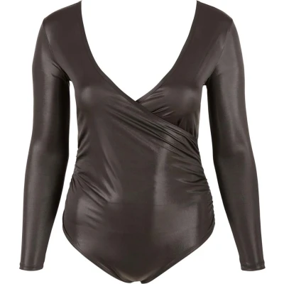 Afbeelding van Cottelli Plus Size Diep Uitgesneden Body met Wetlook Uitstraling voor een Spannende Date Maat L Zwart