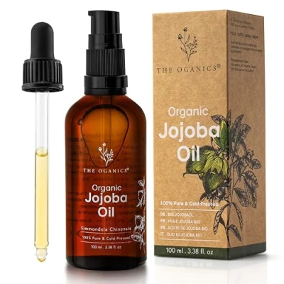 Afbeelding van The Oganics Jojoba Oil 100% Pure Natural &amp; Cold Pressed Nourishes, Hydrates and Protects Skin, Hair Nails Skin Against Aging Vegan Cruelty Free, Premium Quality Glass Bottle + Pipette 100ml