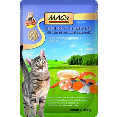 Afbeelding van Mac’s Kattenvoer Natvoer Maaltijdzakjes Haring en Garnalen 6 x 100g