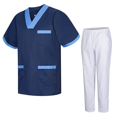 Image de MISEMIYA Uniforme sanitaire unisexe Uniformes sanitaires médicales avec pantalon blanc 817 8312 BLANC, Bleu 8171 8, L