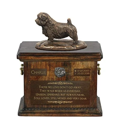 Afbeelding van Norfolk Terrier urn hond met beeldje gepersonaliseerde voor hondenas
