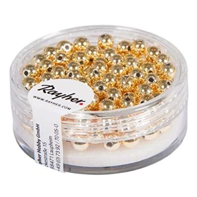 Image de RAYHER 1630206 rundperlen plastique 4 mm boîte de 150 pièces, or