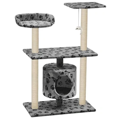 Afbeelding van vidaXL Kattenkrabpaal met sisal krabpalen 95 cm pootafdrukken grijs
