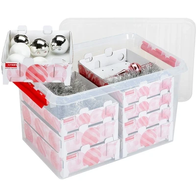 Afbeelding van Q line kerstballen Opbergbox 62L Trays voor 116 Transparant/rood