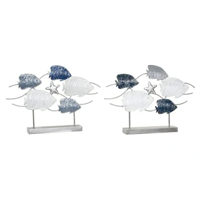 Afbeelding van Decoratieve figuren DKD Home Decor 63 x 9 44 cm Grijs Blauw Wit Spiralen (2 Stuks)