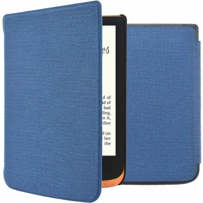 Afbeelding van iMoshion Ereader Cover / Hoesje Geschikt voor Pocketbook Basic Lux 4 HD 3 Touch 5 Vivlio Canvas Sleepcover Bookcase zonder stand Donkerblauw