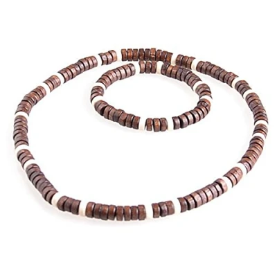 Afbeelding van DonDon Halsketting en armband met echte houten kralen in strandlook, Hout, parel, Parel