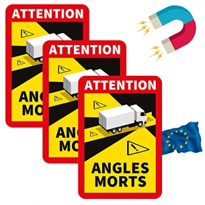 Afbeelding van Set van 6 magnetische dodehoekstickers Frankrijk, vrachtwagen, bus, camper Let op dode hoeken