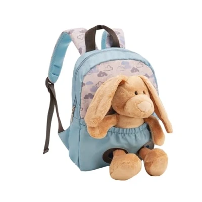 Afbeelding van Rugzak 21 x 26 cm met pluche konijn 25 lichtblauw zachte en pluizige kleuterschool schooltas afneembaar voor jongens meisjes van 2 tot 5 jaar 61762