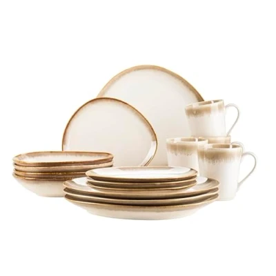 Afbeelding van MÄSER 931991, La Sinfonia Modern tafelservies voor 4 personen met unieke vorm en kleurverloop, beige tot crèmewit, 16 delig in vintage look, steengoed