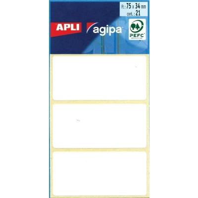 Afbeelding van Agipa witte etiketten in etui ft 34 x 75 mm (b h), 21 stuks, 3 per blad etiket